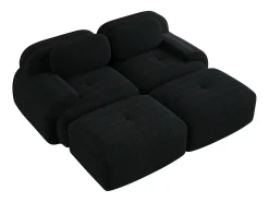 Sofá recto con reposabrazos curvos - Sofá de 2 plazas con respaldo y cojines decorativos - pana negra