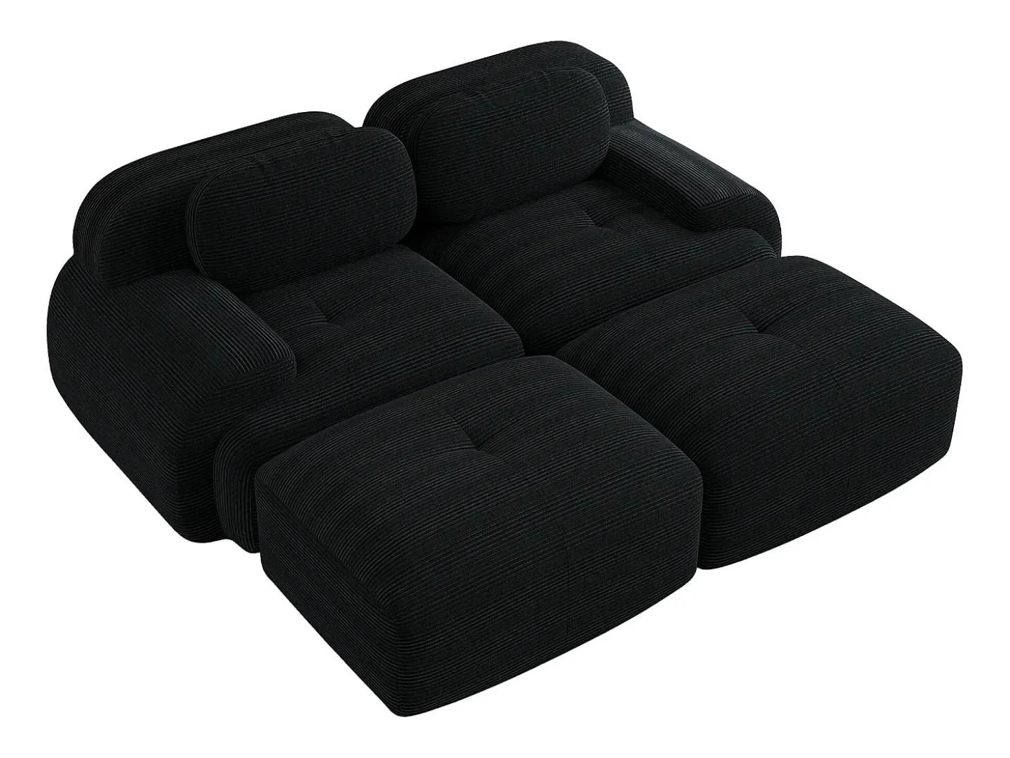 Sofá recto con reposabrazos curvos - Sofá de 2 plazas con respaldo y cojines decorativos - pana negra