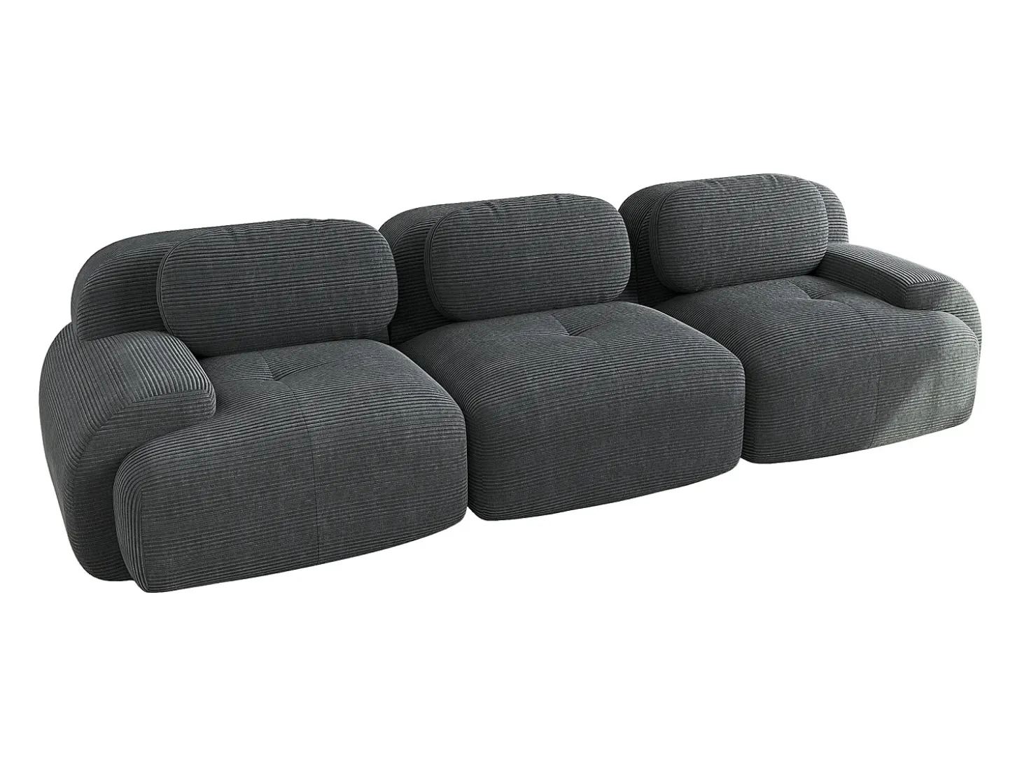 Sofá recto con reposabrazos curvos - Sofá 3 plazas con respaldo y cojines decorativos - pana gris