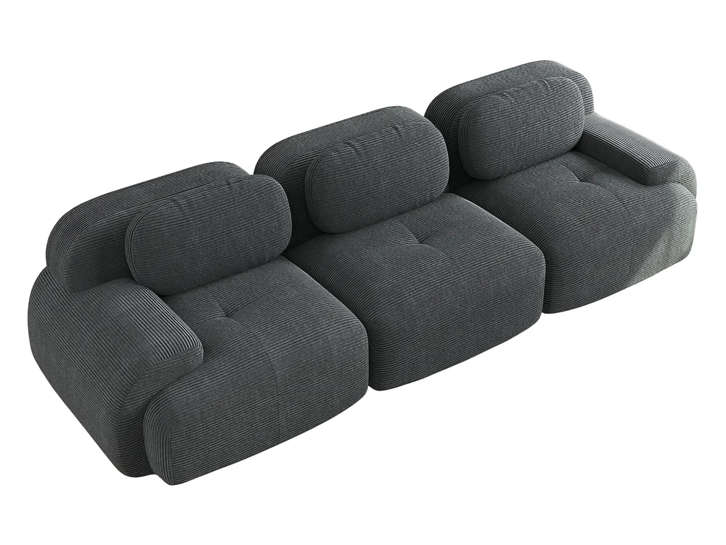 Sofá recto con reposabrazos curvos - Sofá 3 plazas con respaldo y cojines decorativos - pana gris