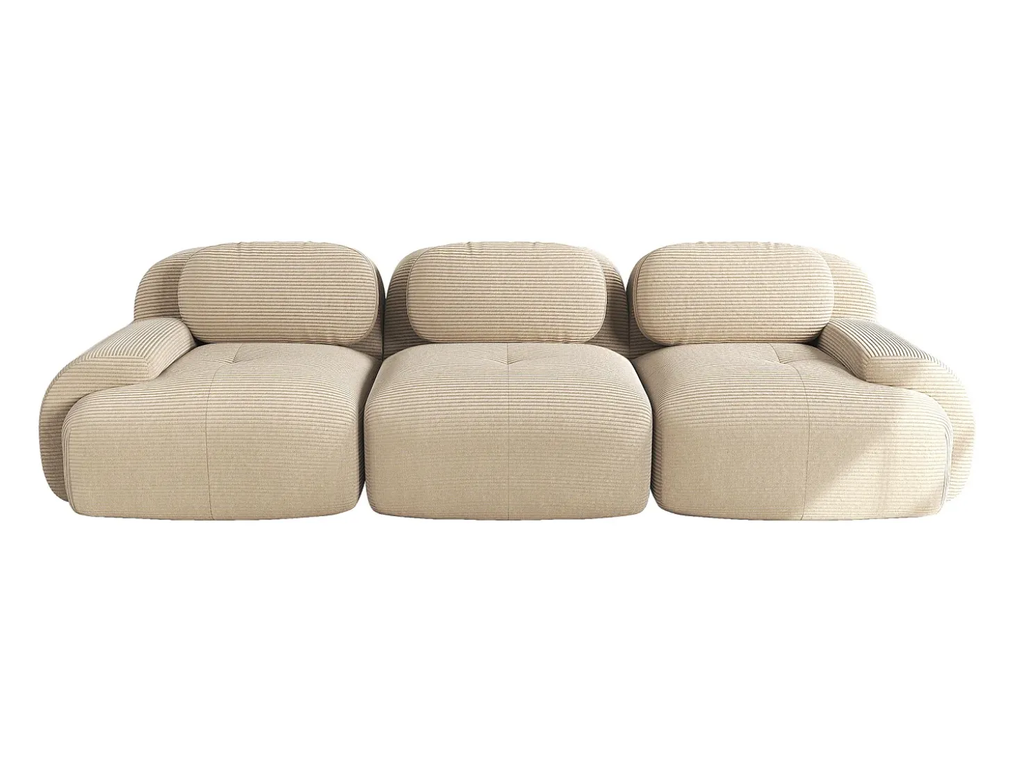 Sofá recto con reposabrazos curvos - Sofá de 3 plazas con respaldo y cojines decorativos - pana beige