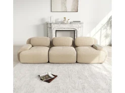 Sofá recto con reposabrazos curvos - Sofá de 3 plazas con respaldo y cojines decorativos - pana beige