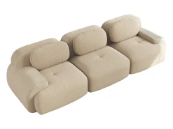 Sofá recto con reposabrazos curvos - Sofá de 3 plazas con respaldo y cojines decorativos - pana beige