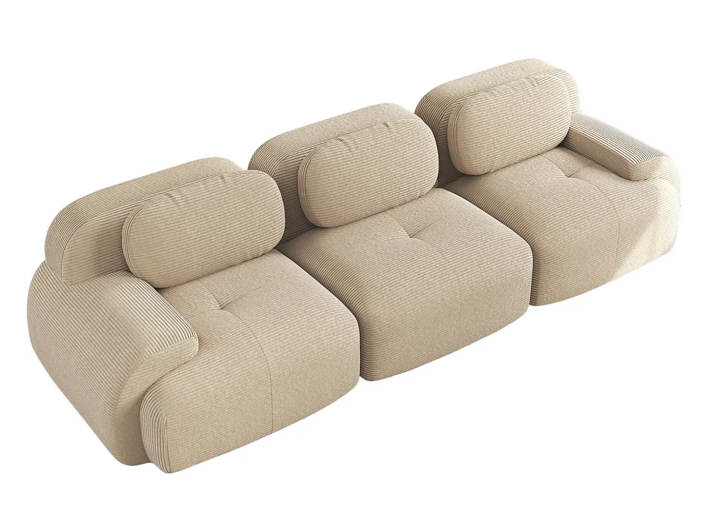 Sofá recto con reposabrazos curvos - Sofá de 3 plazas con respaldo y cojines decorativos - pana beige