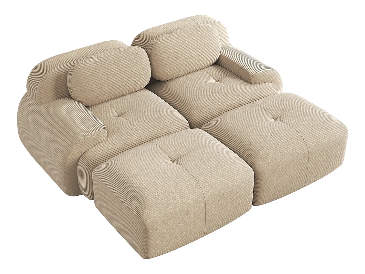 Sofá recto con reposabrazos curvos - Sofá de 2 plazas con respaldo y cojines decorativos - pana beige