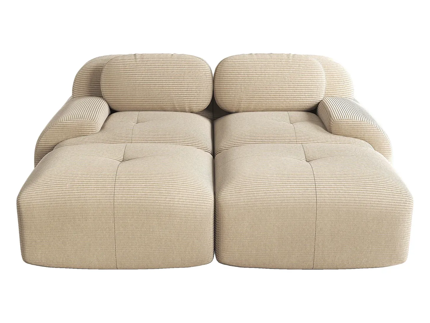 Sofá recto con reposabrazos curvos - Sofá de 2 plazas con respaldo y cojines decorativos - pana beige