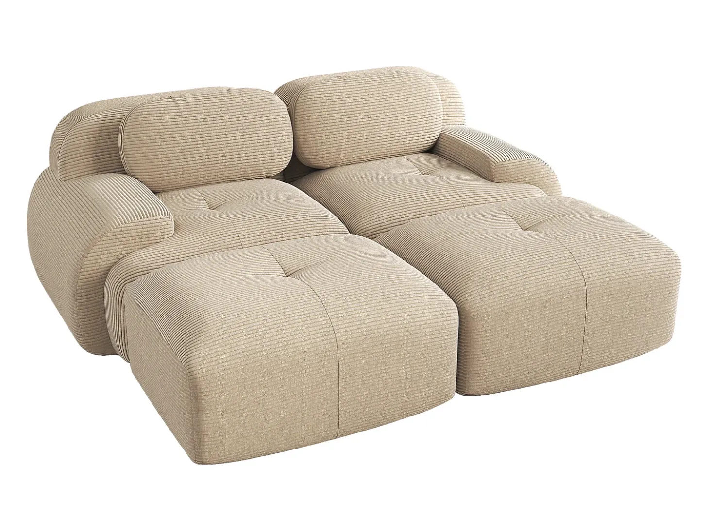 Sofá recto con reposabrazos curvos - Sofá de 2 plazas con respaldo y cojines decorativos - pana beige
