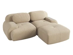 Sofá recto de 2 plazas con reposapiés y cojines - Pana beige