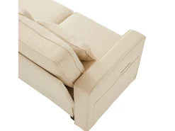 Sofá recto de 4 plazas con consola - 2 portavasos y USB - bolsillos laterales y 4 almohadas - tejido de lino (beige)