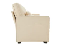 Sofá recto de 4 plazas con consola - 2 portavasos y USB - bolsillos laterales y 4 almohadas - tejido de lino (beige)