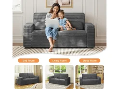 Sofá recto de 2 plazas en terciopelo acanalado Gris - con reposabrazos de almacenamiento - 180x74x84cm