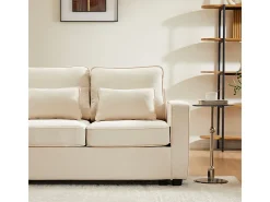 Sofá recto de lino beige - 4 plazas - con bolsillos en los reposabrazos y 4 cojines - 264x83x87cm