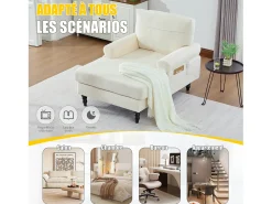 Sofá Relax de 1 Plaza en Felpa - Respaldo Envolvente - Asiento Extra Profundo 100cm - Estructura 250kg - Ideal para Salón, Oficina y Balcón - Pies de Madera Maciza