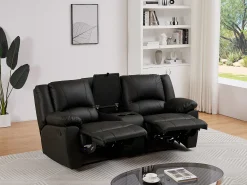 Sofá relax de 2 plazas de cuero de vaca negro AROMA