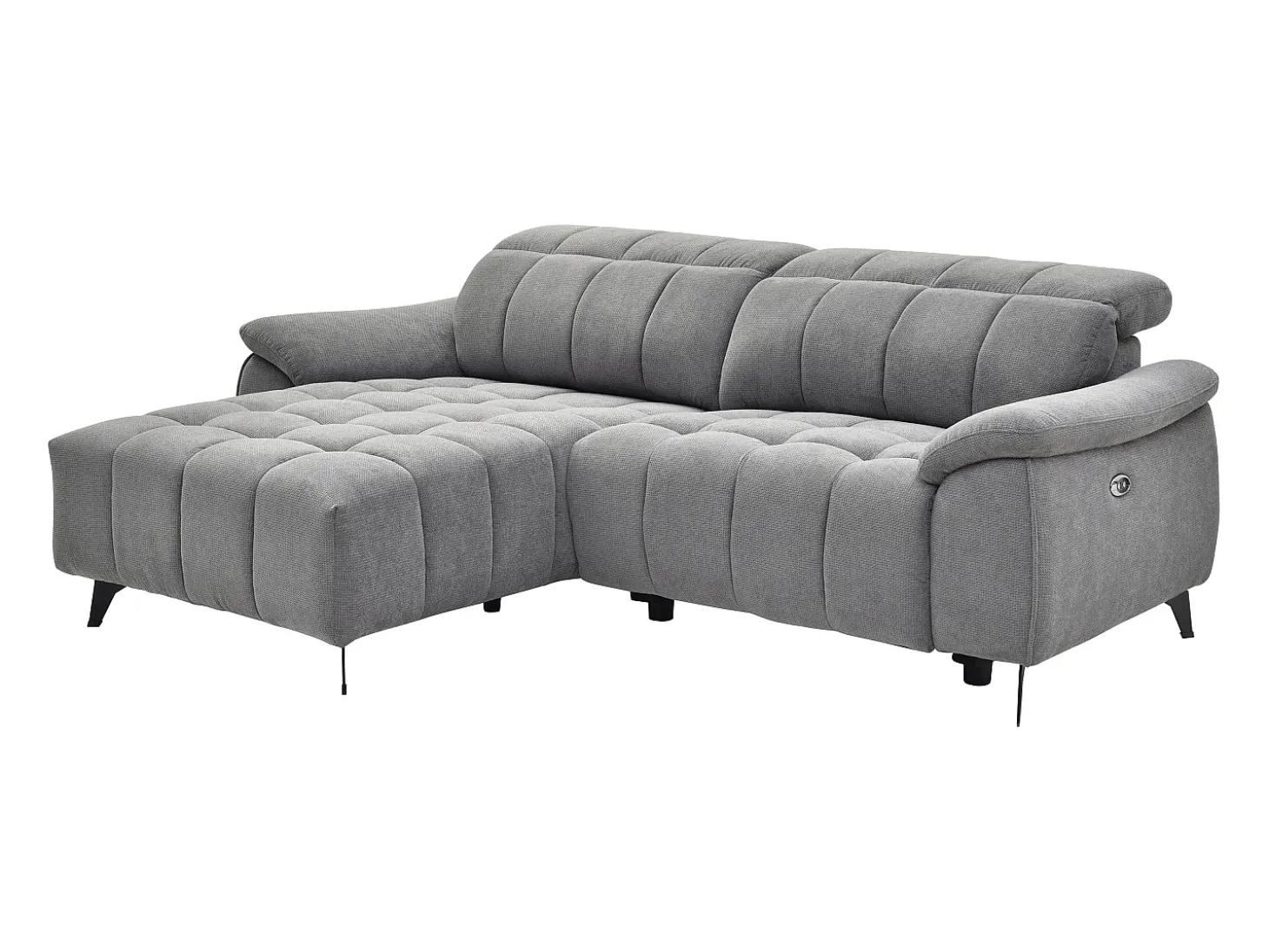 Sofá rinconera izquierda relax eléctrico en tela texturizada gris CELTIMO
