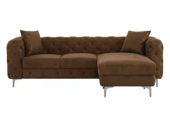 Sofá rinconera chesterfield reversible de microfibra efecto cuero envejecido marrón EDWINA