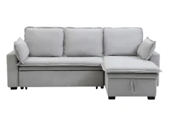 Sofá rinconera convertible y reversible en tejido gris claro ZAKILA