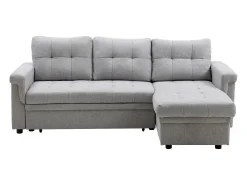 Sofá rinconera convertible y reversible en tela gris claro DERAMOP