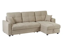 Sofá rinconera convertible y reversible en chenilla beige LUMARIO