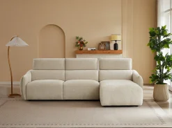Sofá rinconera derech en chenilla beige TAZIZA