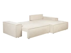 Sofá rinconera derecha convertible en tela texturizada beige AMELIA