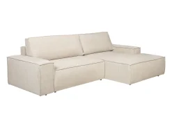 Sofá rinconera derecha convertible en tela texturizada beige AMELIA