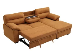 Sofá rinconera derecha convertible en tela terracota ULENIO