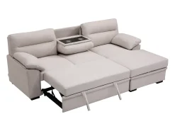 Sofá rinconera derecho convertible de tela beige ULENIO