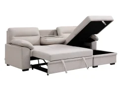 Sofá rinconera derecho convertible de tela beige ULENIO