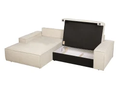 Sofá rinconera izquierda convertible en textura de tela beige AMELIA