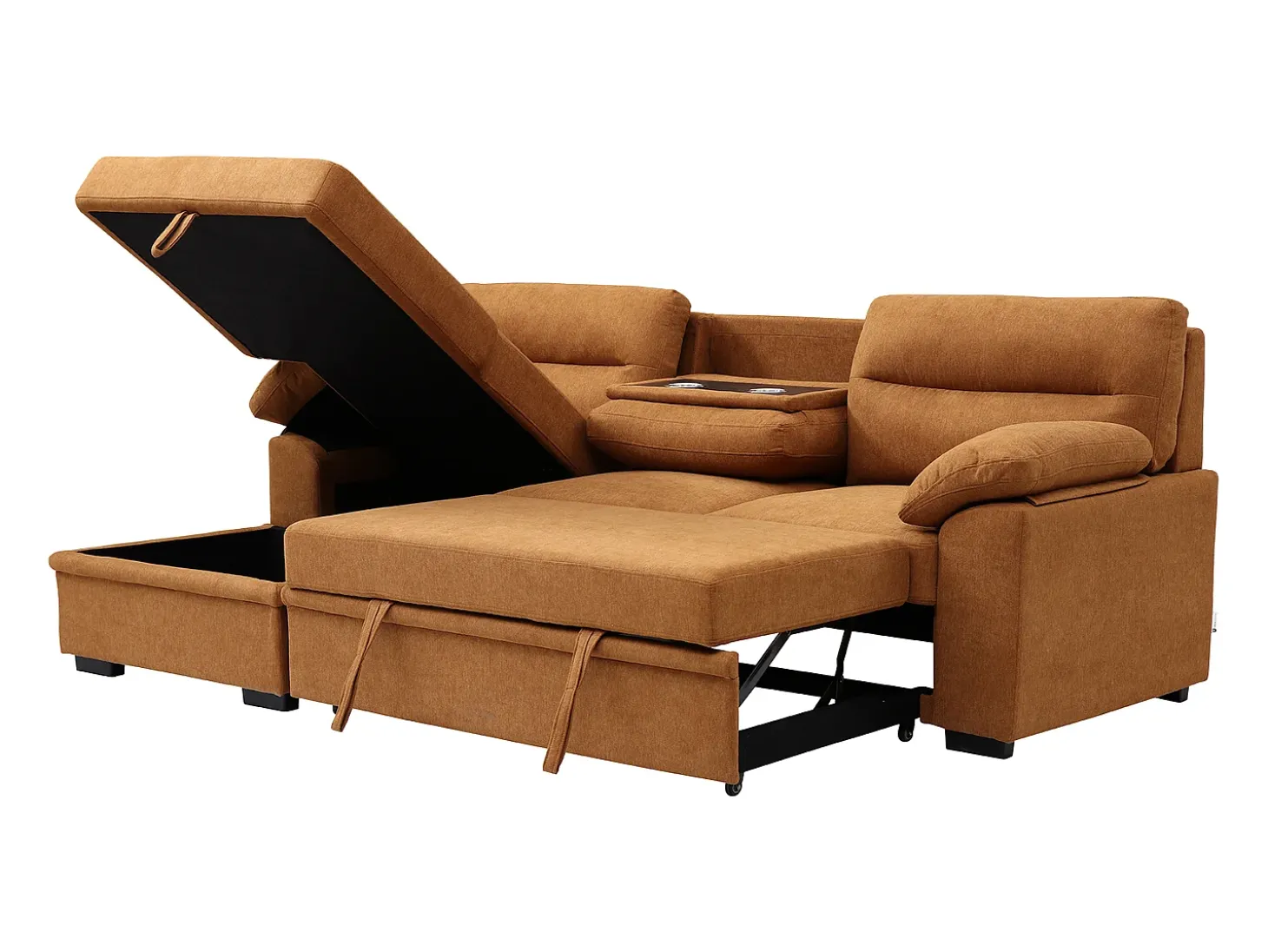 Sofá rinconera izquierda convertible de tela terracota ULENIO