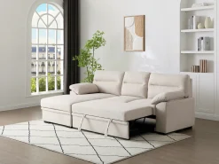 Sofá rinconera izquierda convertible de tela beige ULENIO