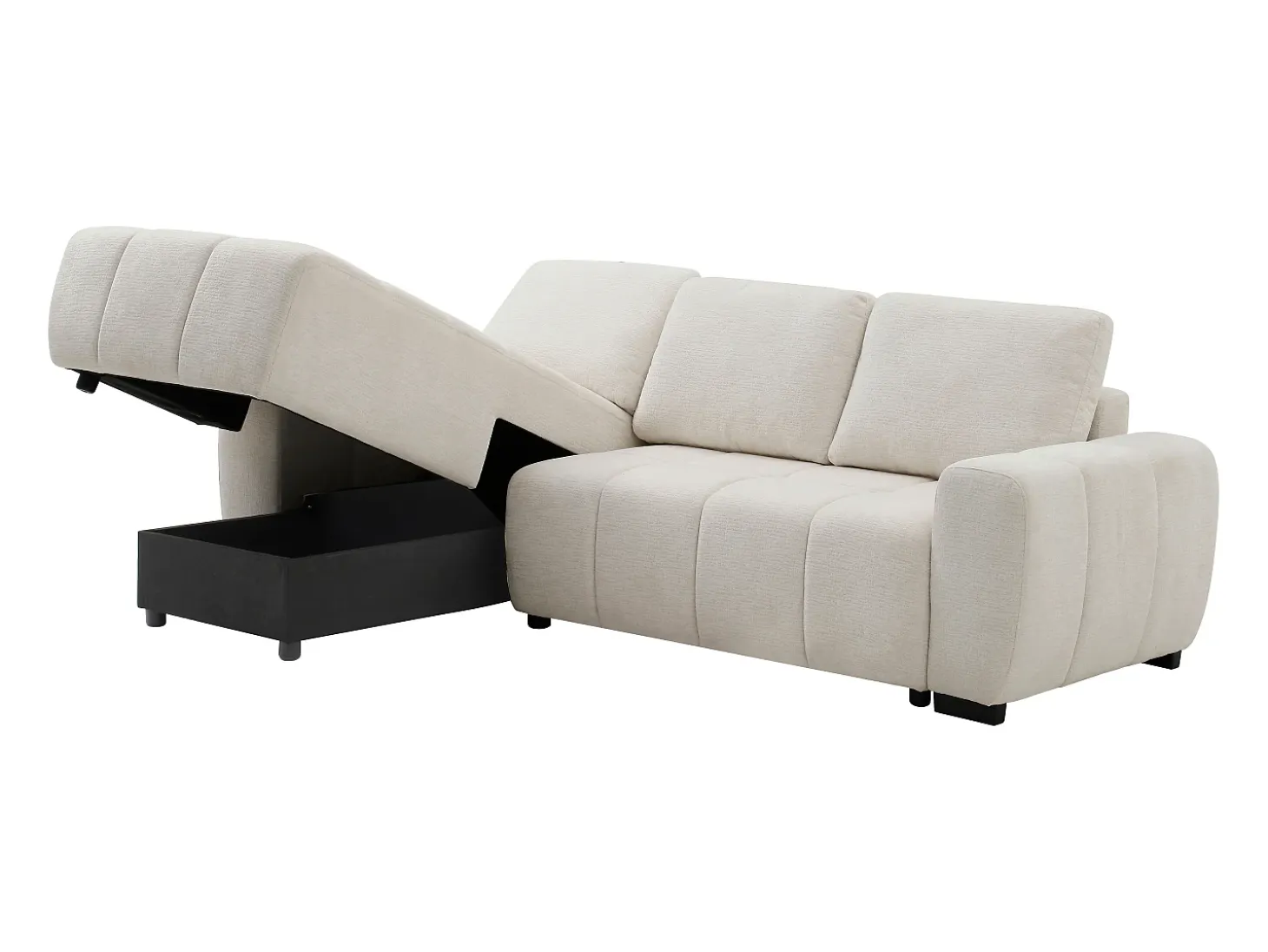 Sofá rinconera izquierda convertible en chenilla beige KOUMALO