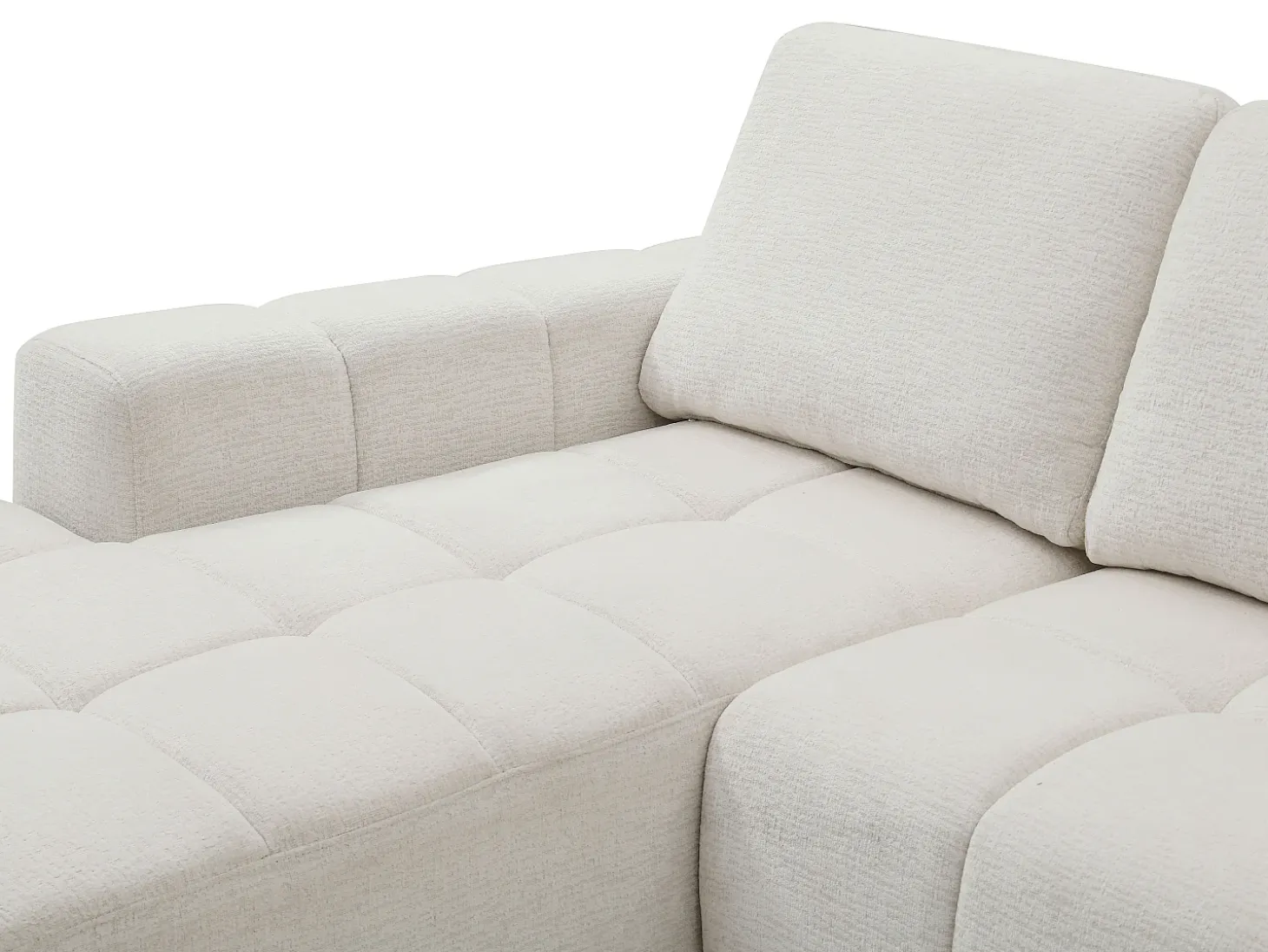 Sofá rinconera izquierda convertible en chenilla beige KOUMALO