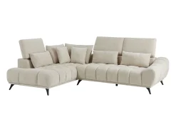 Sofá rinconera izquierda con respaldo reclinable en terciopelo texturizado beige MAVIRO
