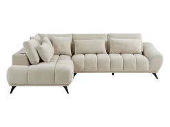 Sofá rinconera izquierda con respaldo reclinable en terciopelo texturizado beige MAVIRO