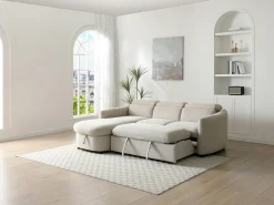 Sofá rinconera izquierda convertible de tela beige RAVIELA