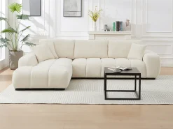 Sofá rinconera izquierda de tela color beige BERENIA