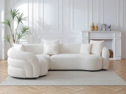 Sofá rinconera izquierda en tela bouclé blanco LAPIOTA de Maison Céphy