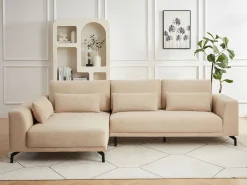 Sofá rinconera izquierda en tela texturizada beige 5 plazas TILANIA