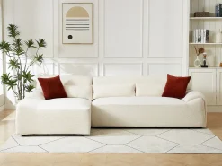 Sofá rinconera izquierda en chenilla beige OVILIO