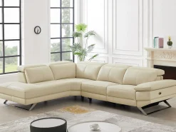 Sofá rinconera izquierda PUNO II con función de reclinación eléctrica en piel de vacuno beige