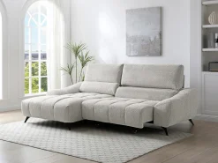 Sofá rinconera izquierda relax con asiento deslizante en tela beige ELOSIA