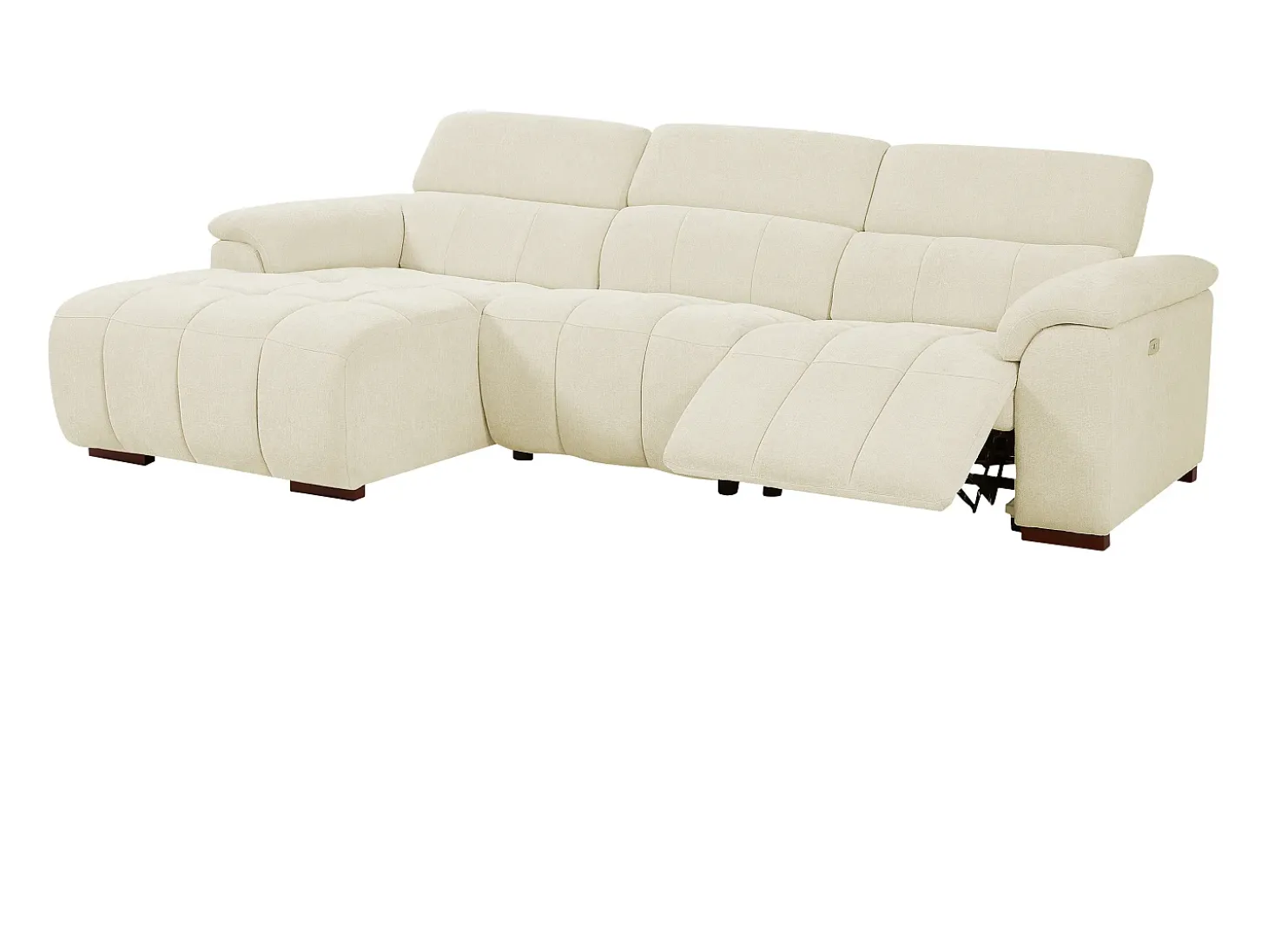 Sofá rinconera izquierda relax eléctrico de tela beige efecto acolchado MOLPICA