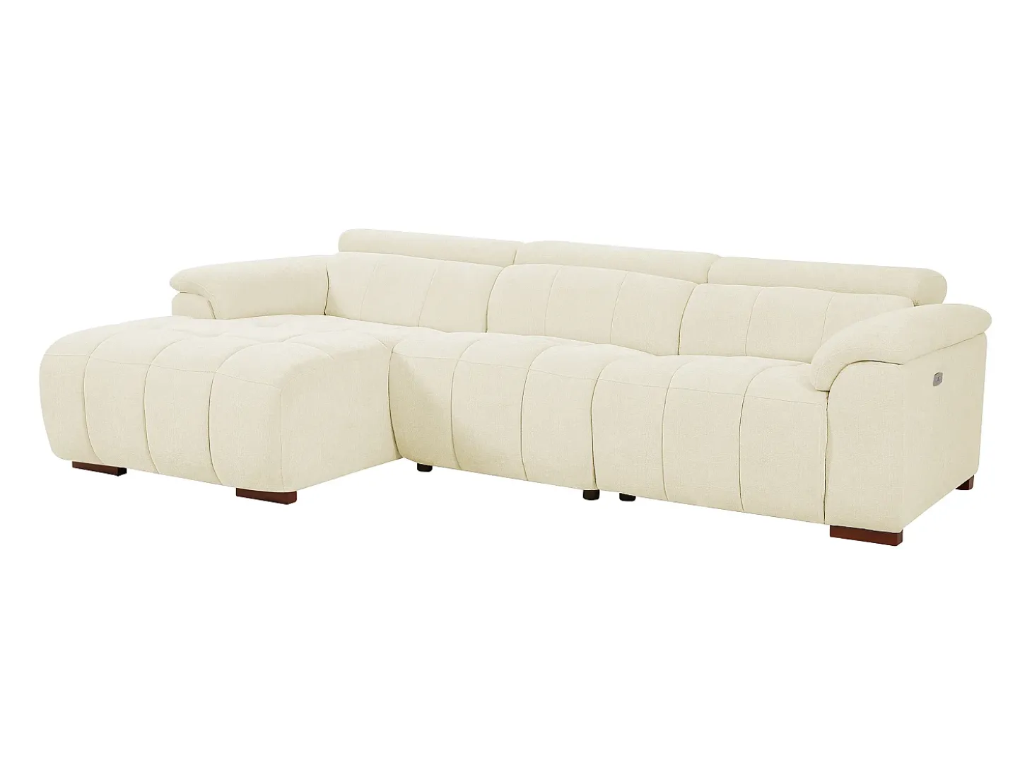Sofá rinconera izquierda relax eléctrico de tela beige efecto acolchado MOLPICA