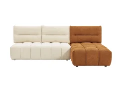 Sofá rinconera modular con respaldo avanzado-retrocedido en tela beige y terracota APOLIU