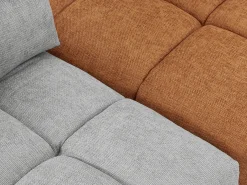 Sofá rinconera modular con respaldo desplazable en tejido gris claro y terracota APOLIU