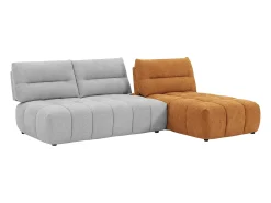Sofá rinconera modular con respaldo desplazable en tejido gris claro y terracota APOLIU