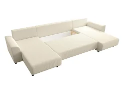 Sofá rinconera panorámico de pana beige acanalado NESSARO