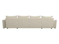 Sofá rinconera panorámico de pana beige acanalado NESSARO